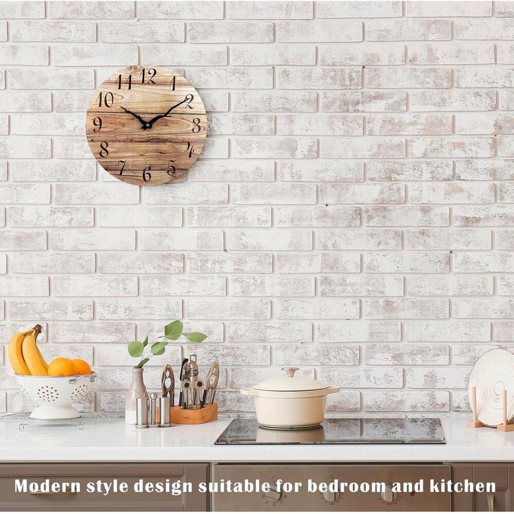 Wall Clock rustic wood plank style frameless silent quartz movement 12 inch